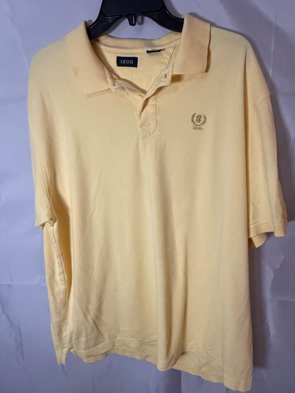 IZOD Polo Shirt XL Yellow 100% Cotton Short Sleeve Embroidered Logo Classic